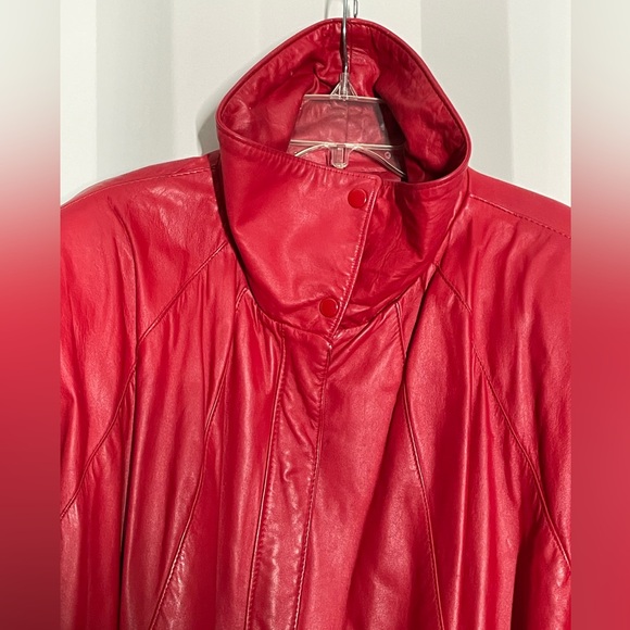 Y2K Vintage 80s Gino Di Giorgio Red Leather Batwing Jacket - Picture 9 of 10